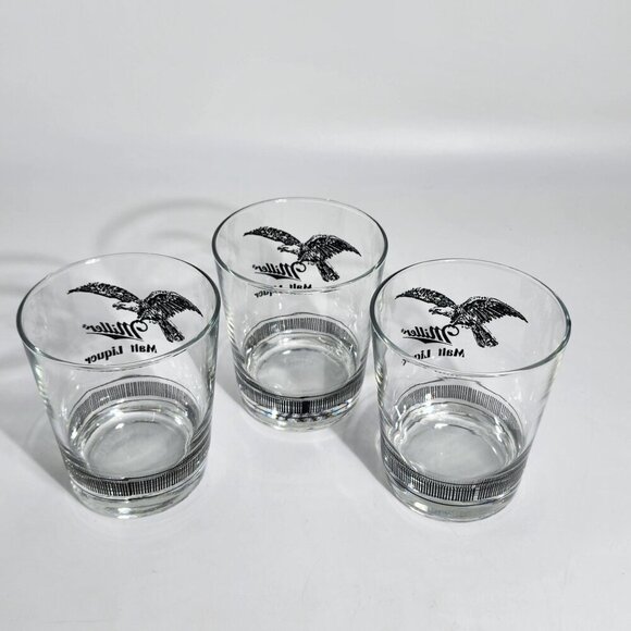 Miller Malt Liquor Lowball Glass Tumblers With American Eagle Design Set Of 3 VT - Picture 5 of 11